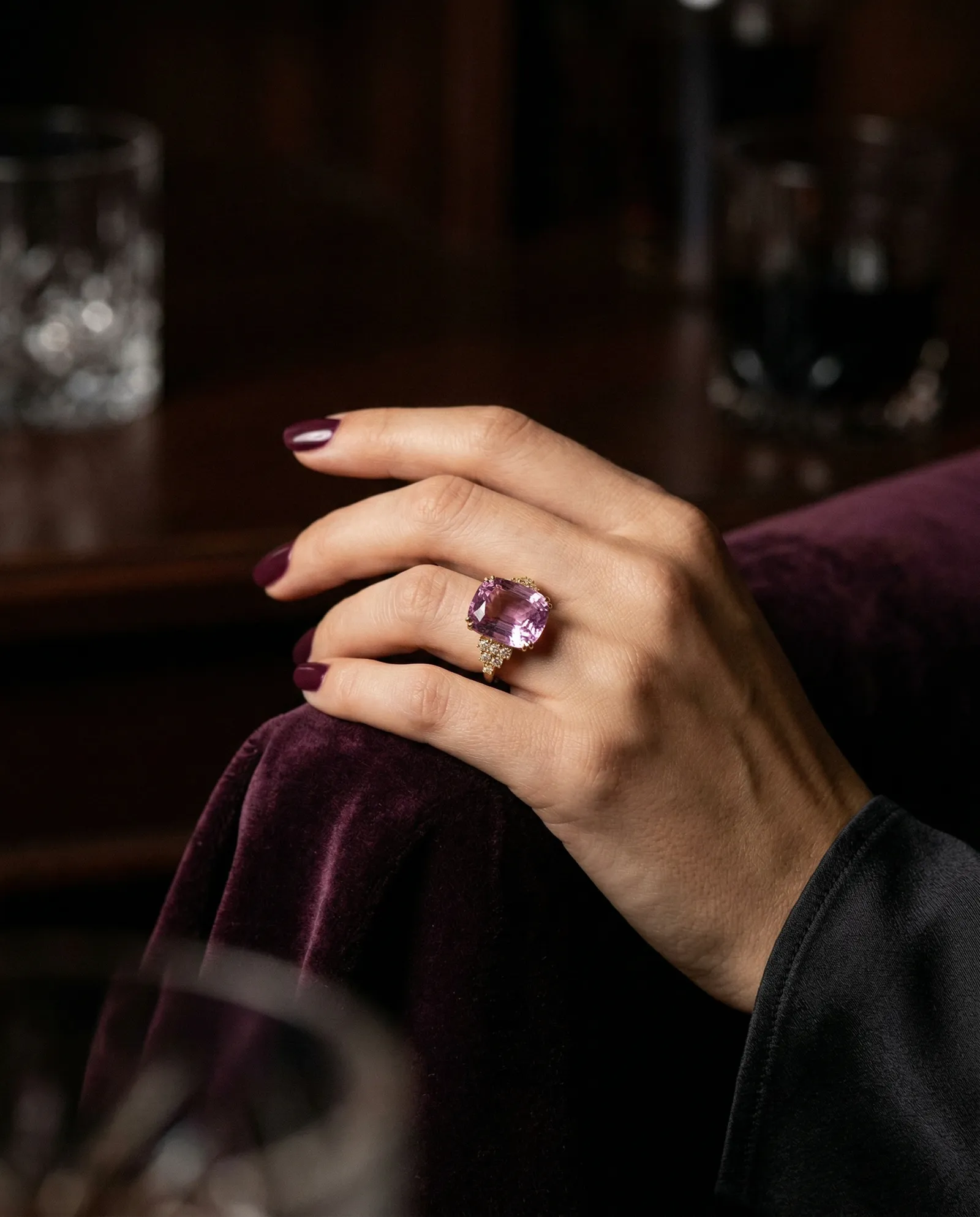 Yellow Gold Kunzite & Diamond Ring