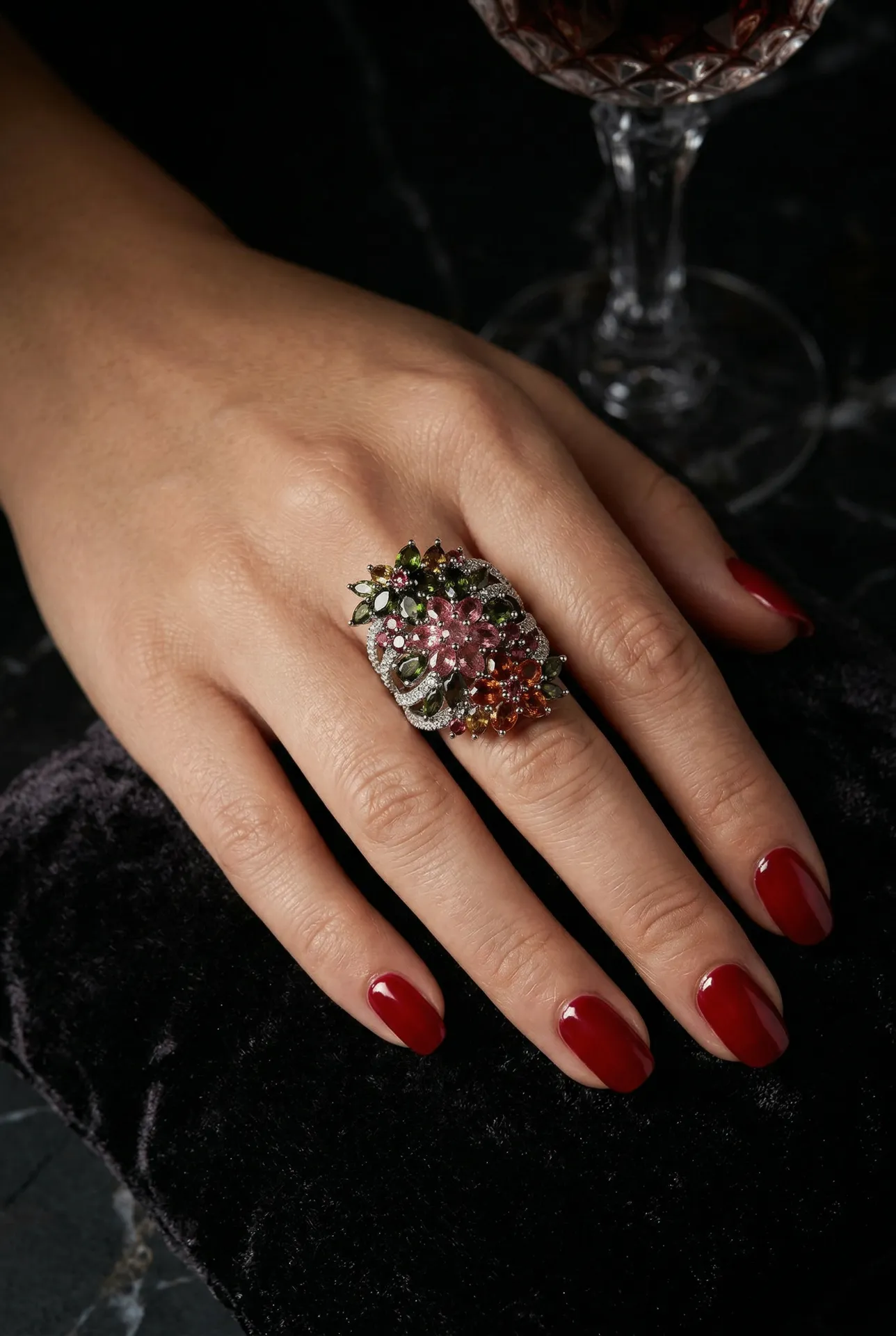 White Gold Tourmaline & Diamond Ring